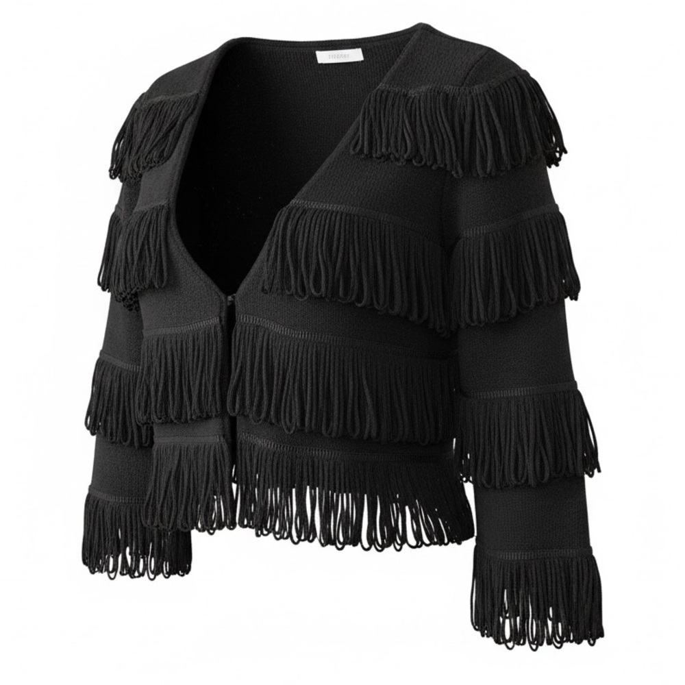 International Concepts Bolero Loop Fringe Cropped Jacket In Black Size Medium
